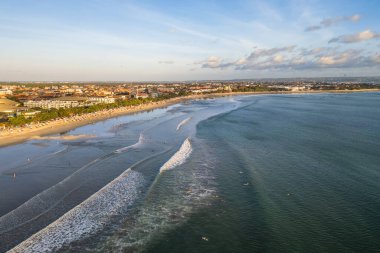 Aerial view of kuta beach at Badung Regency, southern Bali, Indonesia.