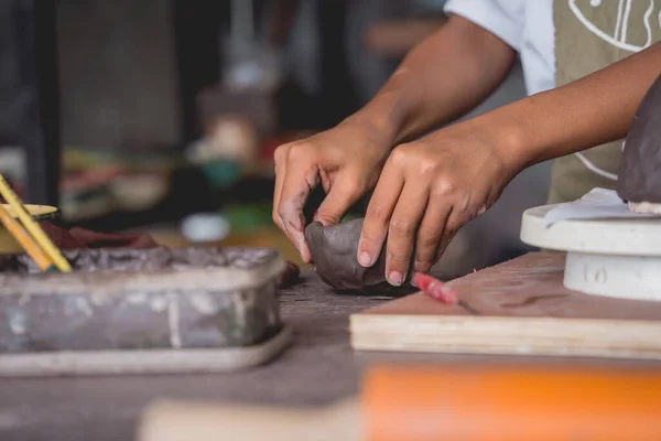 stock image The master class in big workshop on making clay products.