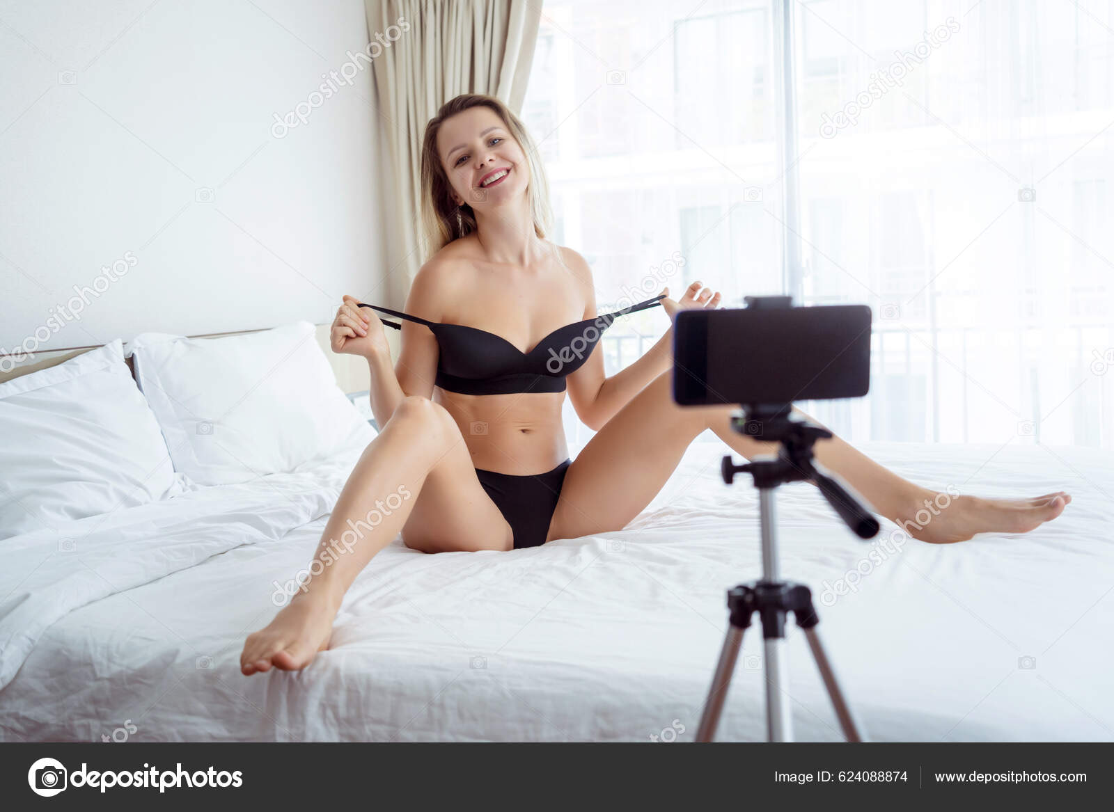 Young Sexy Woman Posing Front Camera Working Webcam Model Stock Photo by  ©Romaset 624088874