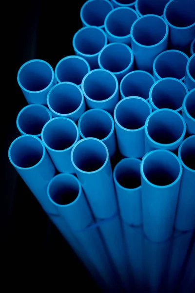 Background Blue Plastic Pipes Stacked — Stock Photo, Image