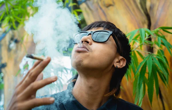 Young Man Smoking Cigarettes Medical Marijuana — Stock Photo, Image