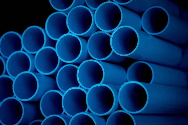 Background Blue Plastic Pipes Stacked — Stock Photo, Image