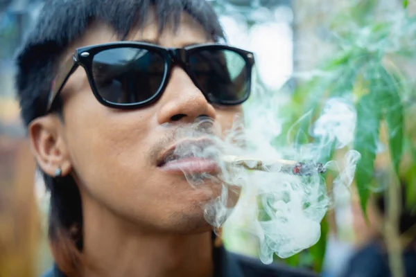 Hombre Joven Fumando Cigarrillos Con Marihuana Medicinal — Foto de Stock