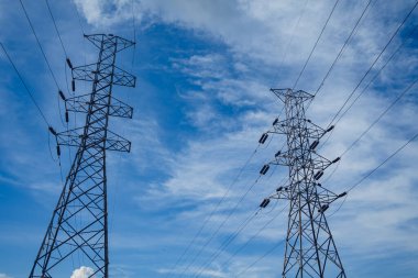 Structure pattern view of high voltage pole power transmission tower.