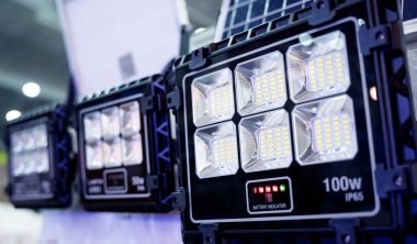 Solar-powered street lamp at the showroom of a large store.