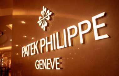 KUALA LUMPUR, MALAYSIA - DECEMBER 04, 2022: Patek Philippe brand retail shop logo signboard on the storefront in the shopping mall.