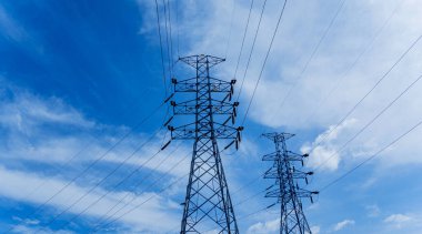 Structure pattern view of high voltage pole power transmission tower.
