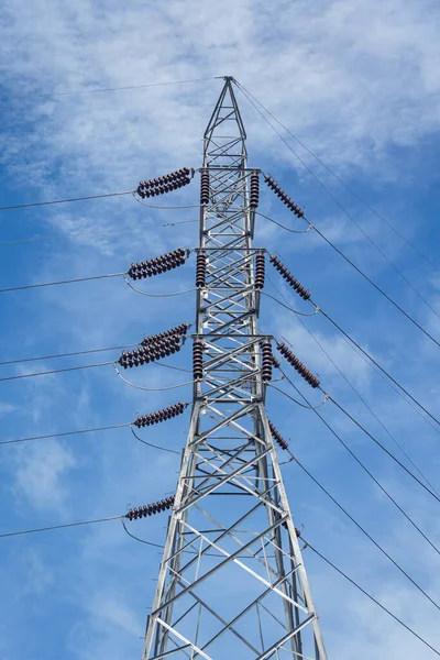 Structure Pattern View High Voltage Pole Power Transmission Tower — Stock Photo, Image