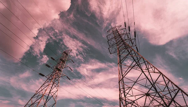 stock image Structure pattern view of high voltage pole power transmission tower.