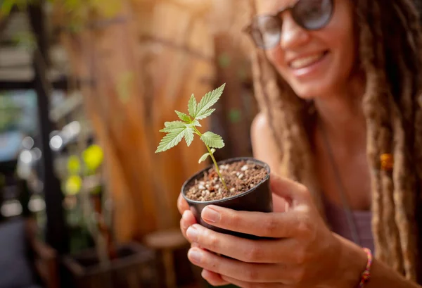 Tıbbi Marihuana Yetiştiren Hippi Tarzı Kadın — Stok fotoğraf