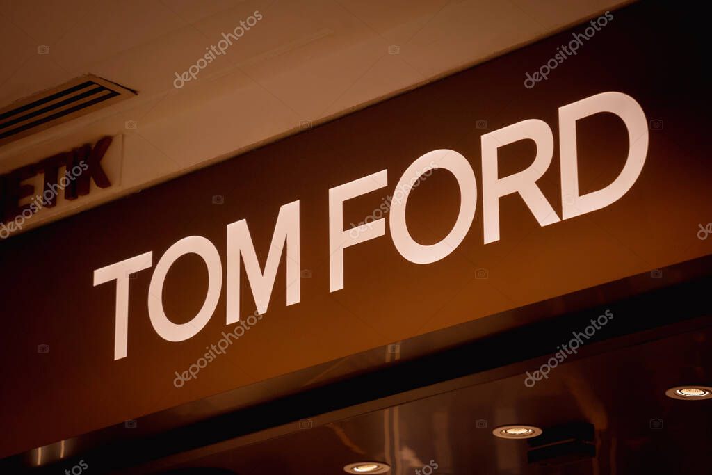 KUALA LUMPUR, MALAYSIA - DECEMBER 04, 2022: Tom Ford brand retail shop logo signboard on the storefront in the shopping mall.