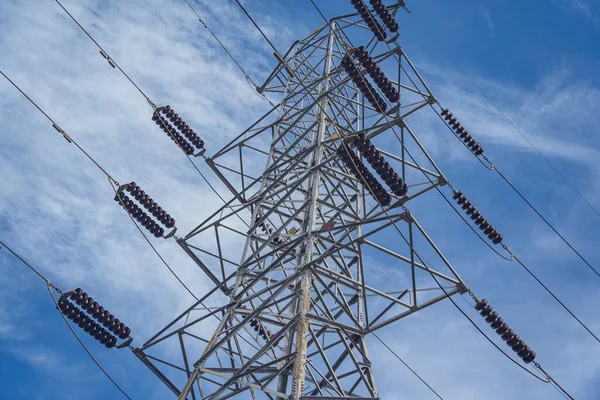 Structure Pattern View High Voltage Pole Power Transmission Tower — Stock Photo, Image