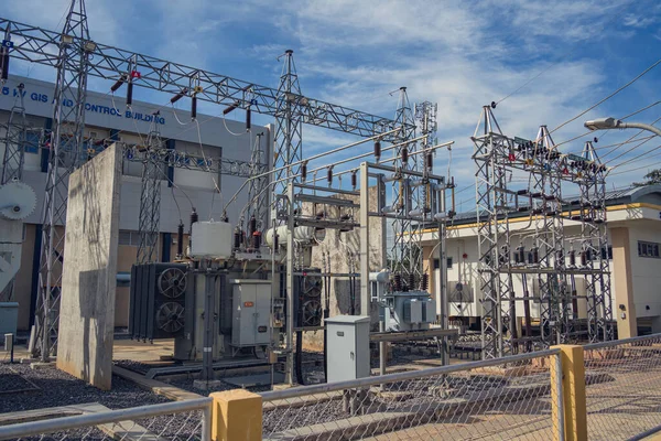 High voltage electric power plant current distribution substation.