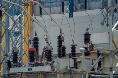 High voltage electric power plant current distribution substation.