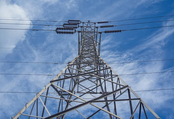 Structure Pattern View High Voltage Pole Power Transmission Tower – stockfoto