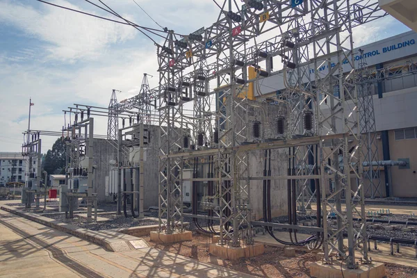 Subestación Distribución Corriente Planta Energía Eléctrica Alta Tensión — Foto de Stock