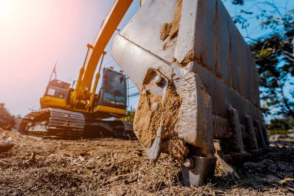 Escavatore Con Pala Scava Terreno Fondazione Nella Zona Costuczione — Foto Stock