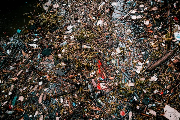Voie Navigable Obstruée Par Pollution Plastique Autres Déchets — Photo