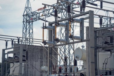 High voltage electric power plant current distribution substation.