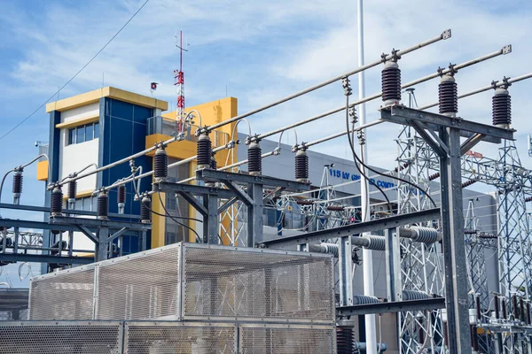 Subestación Distribución Corriente Planta Energía Eléctrica Alta Tensión — Foto de Stock