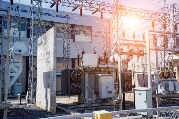 High Voltage Electric Power Plant Current Distribution Substation — Stok fotoğraf