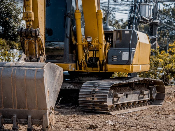 Excavadora Con Pala Cava Suelo Para Fundación Zona Constucción — Foto de Stock