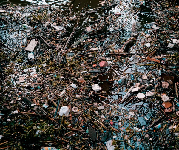 Waterway Clogged Plastic Pollution Other Garbage — Stock Photo, Image