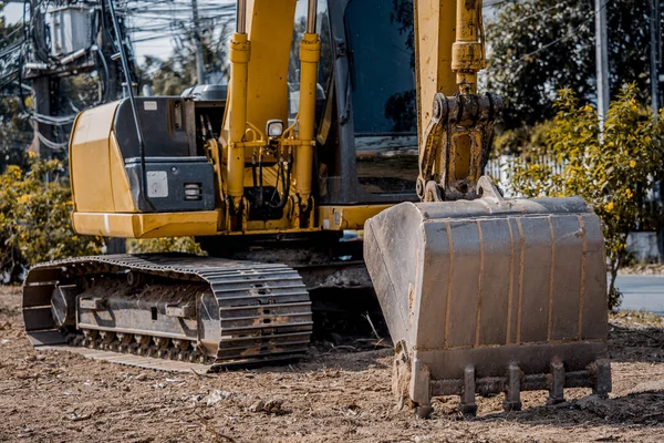 Escavatore Con Pala Scava Terreno Fondazione Nella Zona Costuczione — Foto Stock