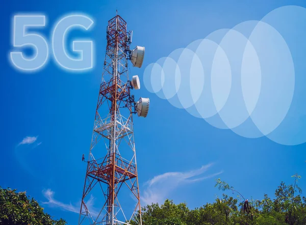 stock image 5G Cell Towers for smart mobile telephone on sky background.