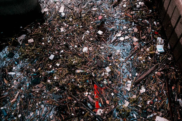 Navegável Entupida Com Poluição Plástica Outros Resíduos — Fotografia de Stock