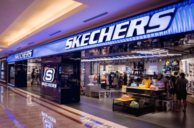 KUALA LUMPUR, MALAYSIA - DECEMBER 04, 2022: Skechers brand retail shop logo signboard on the storefront in the shopping mall.