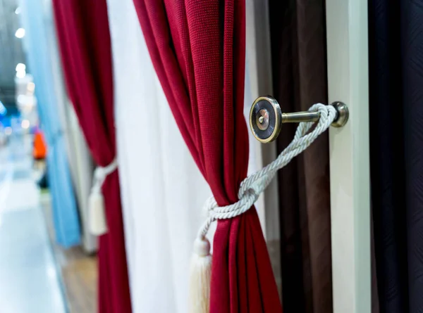 Displayed Colorful Curtain Samples Showroom Large Store — Stock Photo, Image