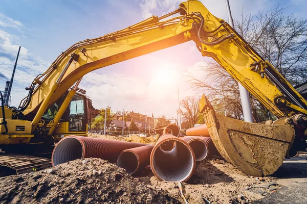 Großbaustelle Mit Baumaschinen Baugebiet — Stockfoto