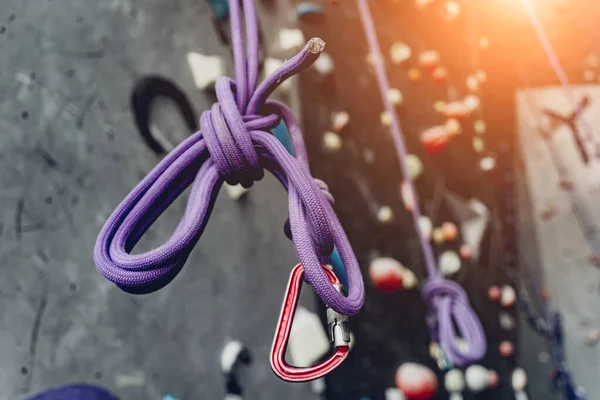 Artificial Climbing Wall Colorful Grips Ropes — Stock Photo, Image