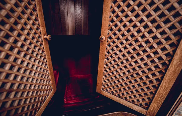 Confessional Booth Old European Catholic Church — Stock Photo, Image