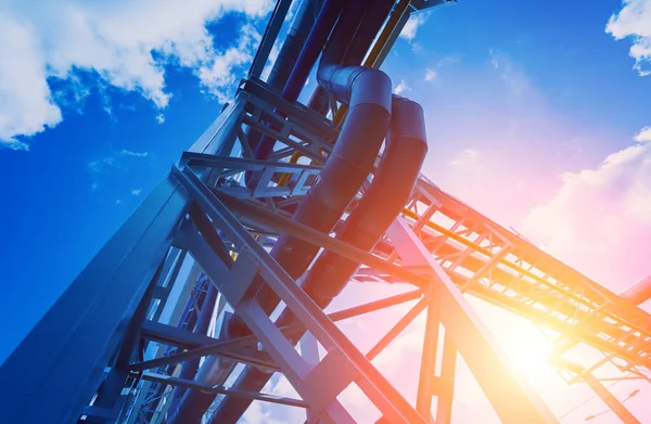 Modern Steam Pipeline Industrial Blue Skies Background — Stock Photo, Image