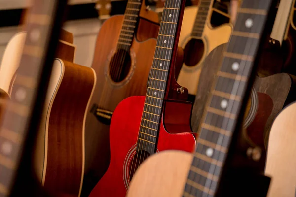 Muitas Linhas Guitarras Clássicas Loja Música — Fotografia de Stock