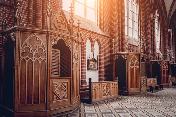 Row Confessionals Booth Old European Catholic Church — Stock Photo, Image