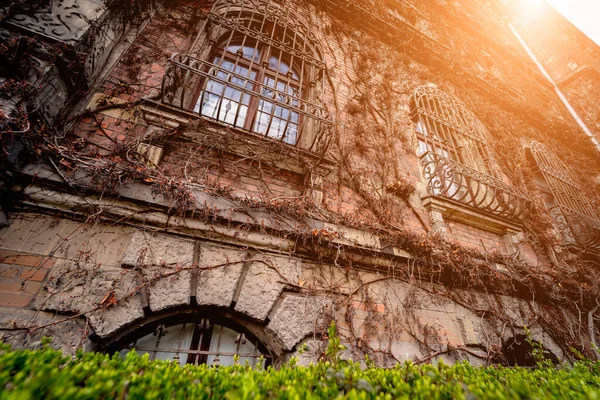 Klasik Pencere Kapıları Olan Eski Bir Avrupa Tarihi Binasının Cephesi — Stok fotoğraf
