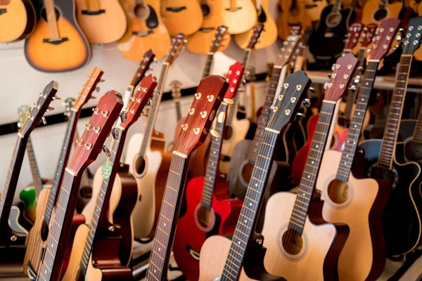 Muitas Linhas Guitarras Clássicas Loja Música — Fotografia de Stock