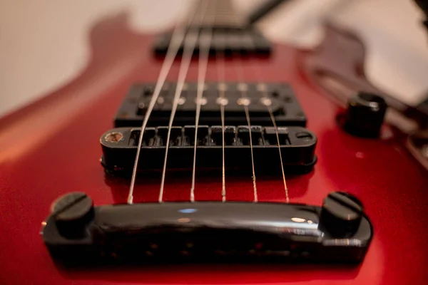 Guitarra Elétrica Cor Vermelha Loja Música — Fotografia de Stock
