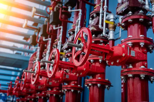 Header Pipes Valve Zone Fire Alarm Control System Industrial Plants — Stock Photo, Image