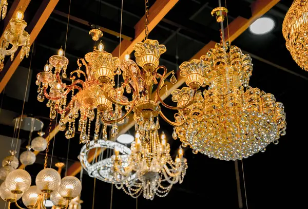 decorative lamps background at the showroom of a large store.