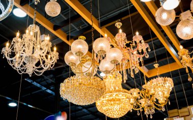 decorative lamps background at the showroom of a large store.