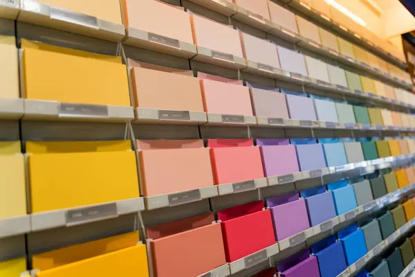 Stojak Próbki Farb Malowania Ścian Sklepie — Zdjęcie stockowe