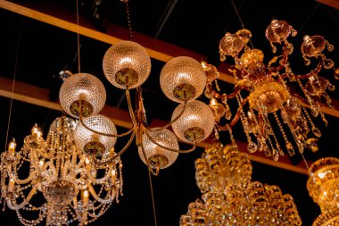 decorative lamps background at the showroom of a large store.