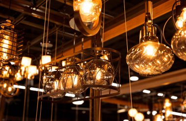 decorative lamps background at the showroom of a large store.