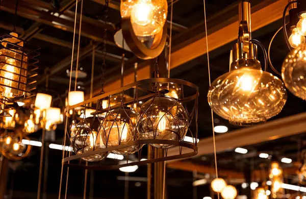 decorative lamps background at the showroom of a large store.