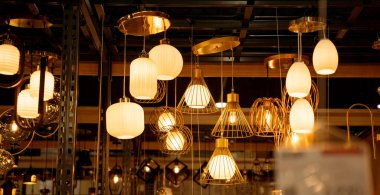 decorative lamps background at the showroom of a large store.
