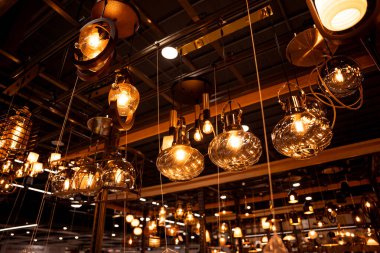 decorative lamps background at the showroom of a large store.